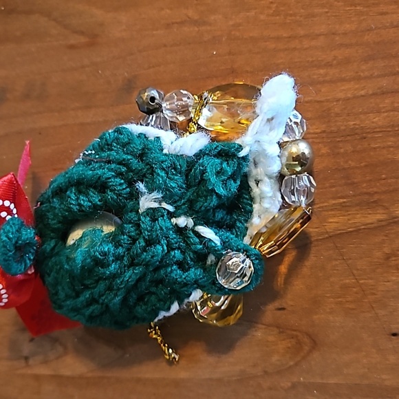 HAND CRAFTED crochet ornament holiday decor Handmade Upcycled materials green 7" - Picture 7 of 17